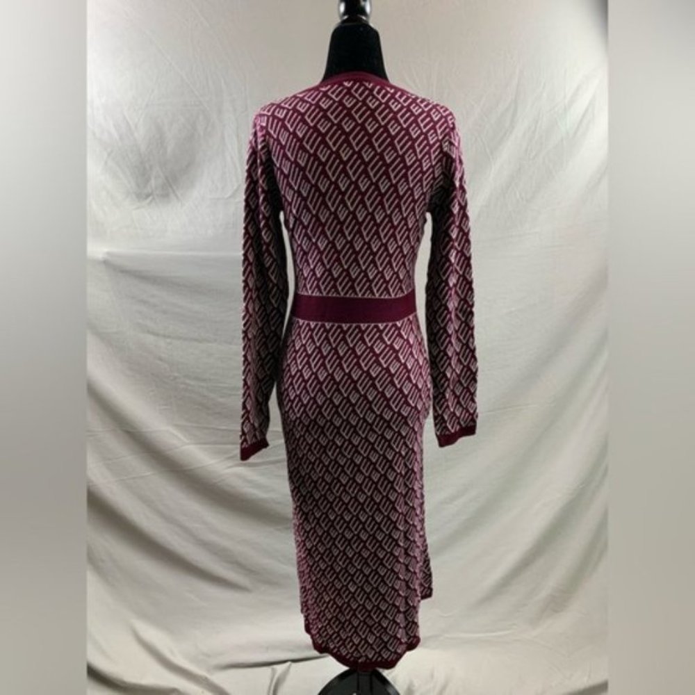Burgundy Button Front Pattern Sweater Dress - Picture 4 of 5